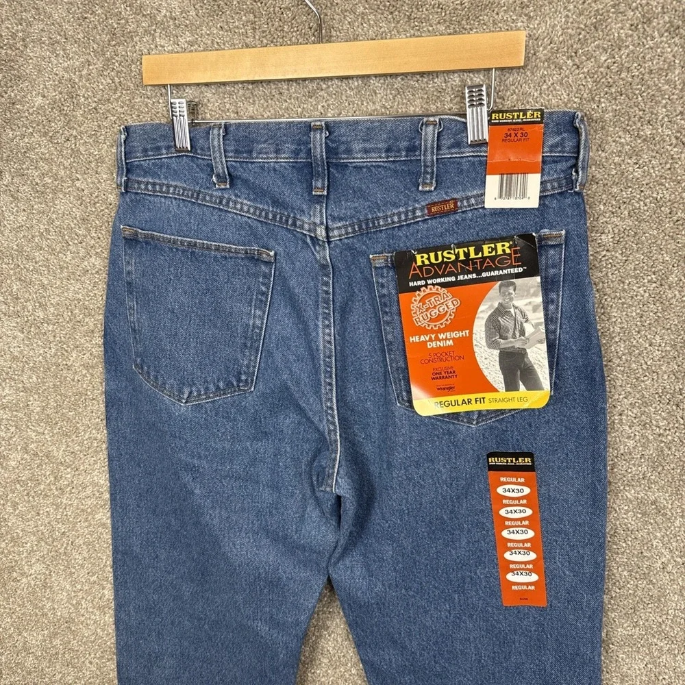 Rustler Advantage Mens Regular Fit‎ Straight Leg Jeans Blue Denim 34x30 NEW